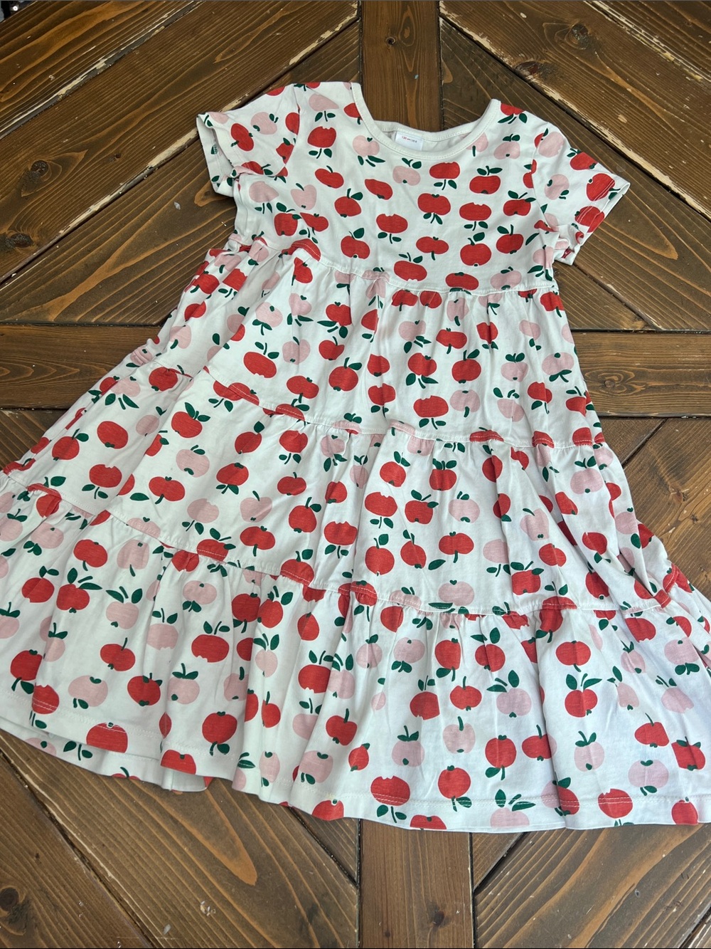 Girls Hanna Anderson Apple-Print Tiered Dress - Red & Pink